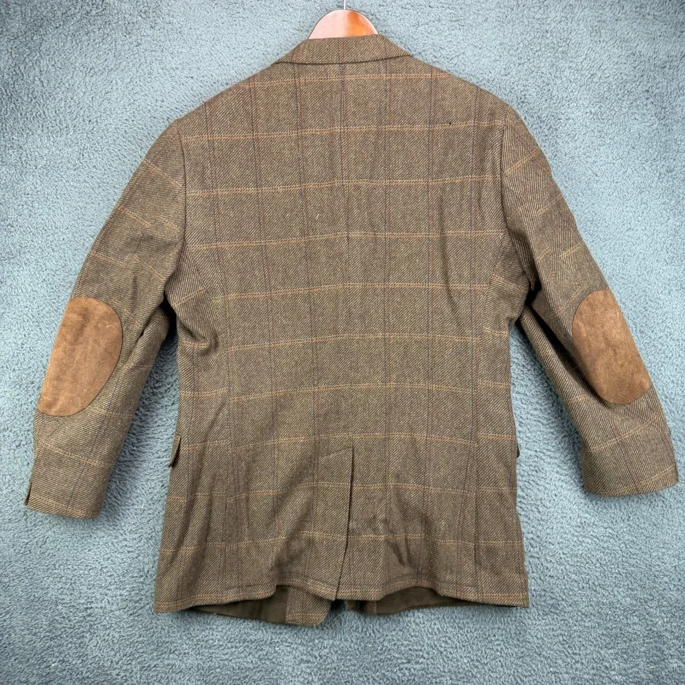 Pendleton Mens 42 Oregon Tweed Wool Blazer Brown Plaid Elbow Patch Sport Coat